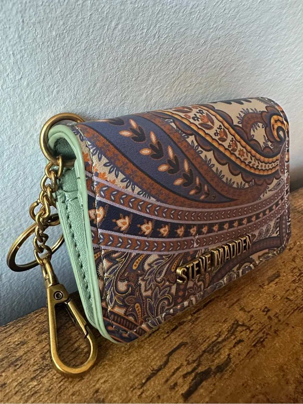 Steve Madden Paisley Cardholder Wallet Keychain Bag Charm Purple Orange NWOT